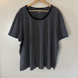 Catherines Suprema Collection Top Black White Stripe Crochet Neckline Sz 3X